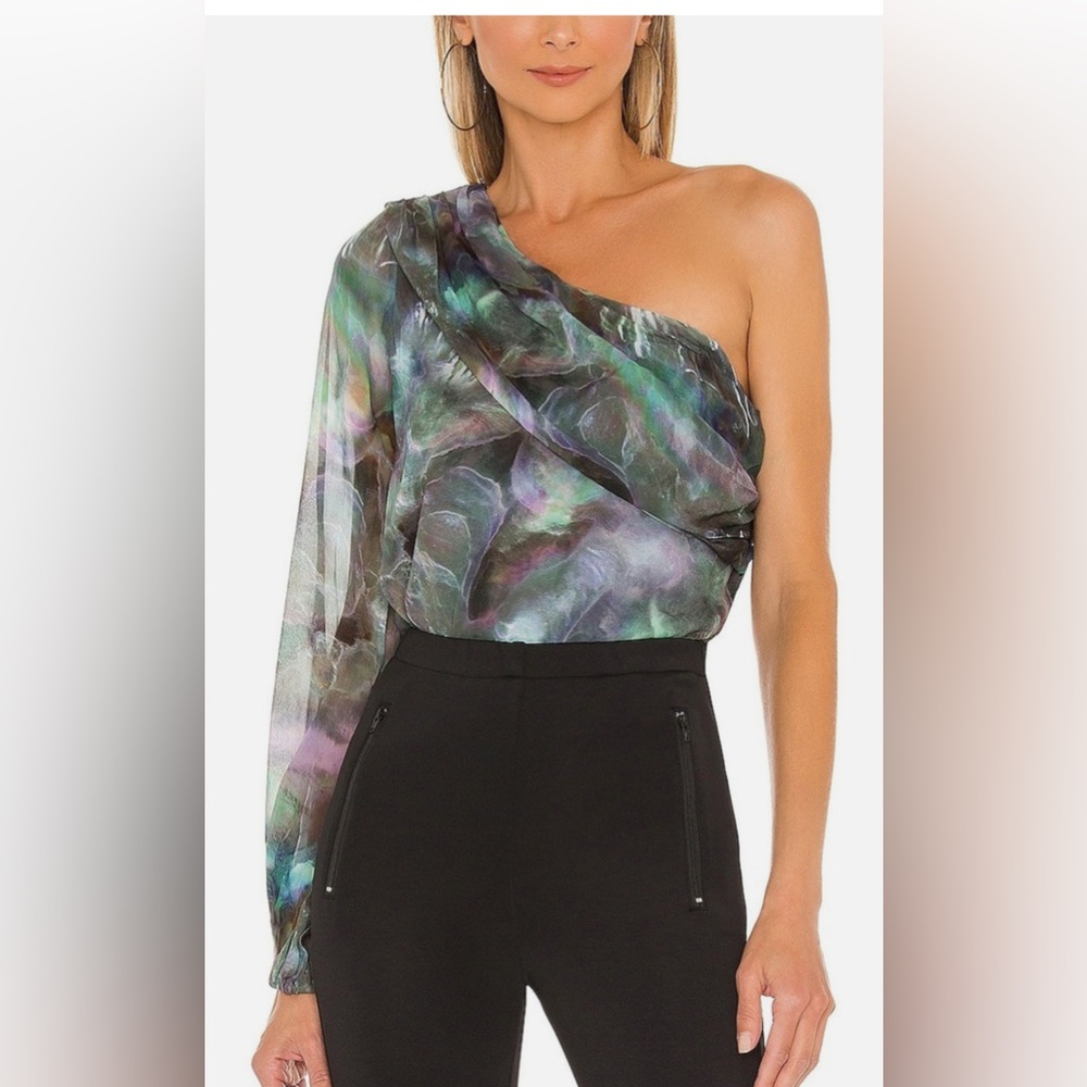 Amanda Uprichard 'Saturn' One Shoulder Black Crepe Blouse Top Size M